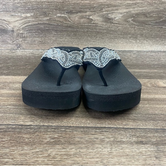 Skechers Yoga Foam Wms 10 Slip On Platform Thong Black Flip Flop Bling Sandal - Picture 3 of 8
